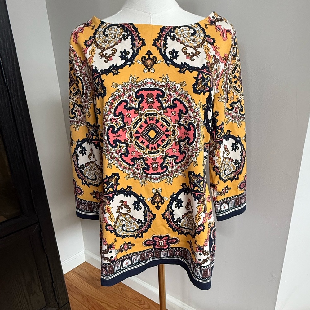 Sophisticated, Old Money Charter Club Yellow and Black Patterned Top